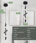 13W Modern Spiral LED Pendant Light Fixture 5500K Cold White Integrated LED Sleek Black Finish, adjustable hanging in room.