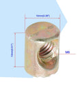 Close-up of Premium M6 Barrel Nut from the 30 Piece Set, galvanized steel, dimensions 10mm x 13mm, for flatpack furniture assembly.