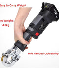 Mini Rechargeable Hydraulic Crimping Tool For Copper And Aluminum Wires Handles 16 To 300mm2 Terminals held in hand, showcasing ergonomic design.