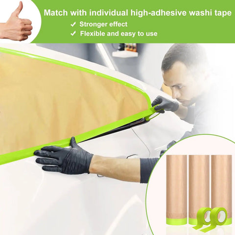 Using Pro Grade PreTaped Masking Paper And Tape Set 6 Rolls Of 18 Inch By 50 Feet on car for no mess painting