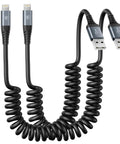 Coiled Lightning Cable Car Ready 3Ft Retractable iPhone Charger Cord 2 Pack MFi Certified No Tangle Spring Coil For iPhone