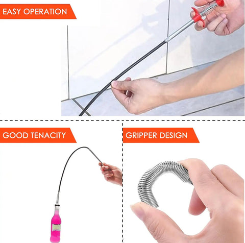Flexible Drain Snake Clog Remover Tool For Toilet, Shower, Kitchen And Bathroom Drains, 61 Inch Reach Gutter Cleaner Grabber, Opens Stubborn Clogs Quickly, Flexible Claw Reacher For Easy Home Plumbing