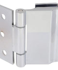 Heavy Duty Zinc Alloy Glass Door Hinge With Silver Finish For Bathroom And Wine Cabinets, Delivers Long Life And Smooth Even Opening And Closing Forces, Brushed Surface Resists Wear For Frameless Showers And Cabinets. Silver zinc alloy glass door hinge shown open, side view