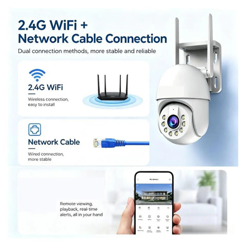 Dope 4K PTZ WiFi Security Camera With Smart Auto Tracking And Dual Night Vision Smooth Ball Design with 2.4G WiFi and network cable.