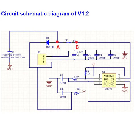 Circuit schematic of Five Pack Capacitive Analog Soil Moisture Sensor Modules 3.3 To 5.5V for Arduino and Raspberry Pi projects V1.2