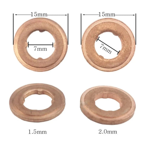 Sick Heat Resistant Flat Copper Washers 20pcs 7x15mm Common Rail Injector Seals Fuel Injection Repair Kit Universal Fit For Leaky Engines That Need A Quick Fix So You Drive Home Happy Without Overspending On Mechanic Bills In Town Right Now. 7x15mm copper washers, 1.5mm and 2.0mm thick