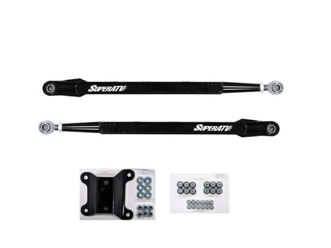 Beefy Heavy Duty Boxed Rear Radius Arms for Can Am Maverick X3 72 Inch Turbo X RC X MR X RS Max Models Lower Two Rods Only Black Finish With Reinforced Pivot Joints And Five Eighth Inch Heim Joints For Serious Strength, black boxed rear radius arms set