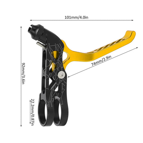 Top Shelf Aluminum Alloy Bicycle Brake Levers side view showing matte gold finish and black grip, sizes: 101mm x 92mm.