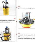 60 to 1 Air Operated Pro Grade Grease Pump With 0.85 L Per Minute Output in yellow plastic container setup steps