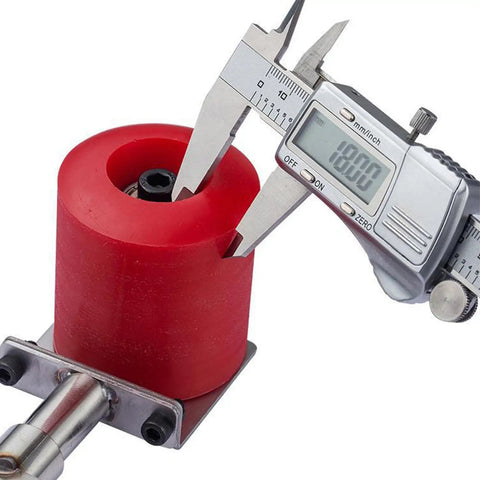 Heavy Duty Manual Edge Banding Machine Roller Replacement Wheel Made Of Stainless Steel For DIY Woodworking Projects Precision Polyurethane Tooling Part 11cm Size being measured with calipers.