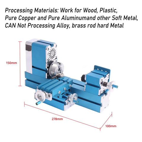 Mini Metal Lathe Machine CNC DIY Tool For Benchtop Wood Lathe And Metalworking Hobbyist Science Education Model Making AC110V 50 60 Hz Compact Benchtop Lathe For Turning Drilling Boring And Threading