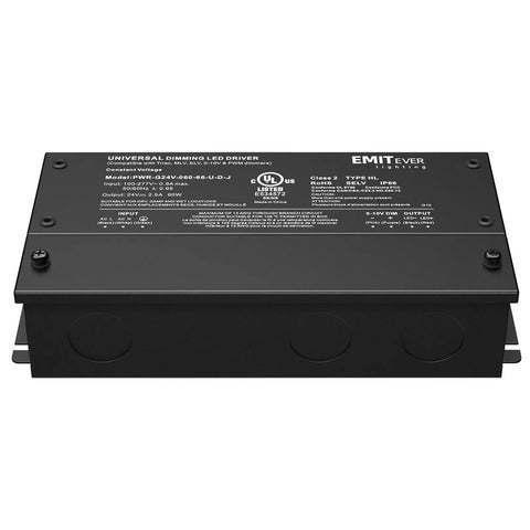 60W Dimmable LED Driver For 24V Systems, Triac And 0 To 10V Dimming, Power Supply For LED Lighting, IP67 Waterproof, UL Listed, Class 2