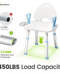 Heavy Duty Shower Chair With Back And Arms For Inside Shower, 450 Pound Weight Capacity, shown with load capacity detail.