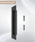 8 Inch Flat Black Barn Door Finger Pull Handle Sliding Door Hardware Solid Heavy Duty Recessed Door Handle For Barn Doors Cabinets And Furniture Flush Mount Look Rust Resistant Carbon Steel with screws