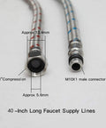 40 Inch Braided Stainless Steel Faucet Supply Hoses Dual Pack With 3 By 8 Inch Female Compression To M10 Male Connectors