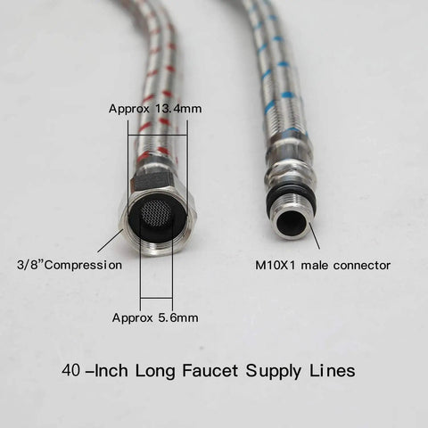 40 Inch Braided Stainless Steel Faucet Supply Hoses Dual Pack With 3 By 8 Inch Female Compression To M10 Male Connectors