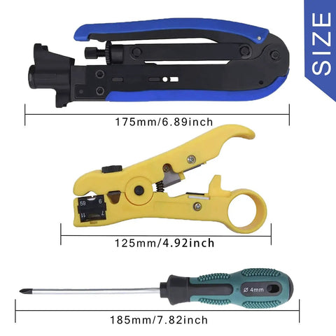Coaxial Cable Crimper Kit With 20 F Compression Connectors For RG6 RG59 RG11 And More All In One Crimping Tool Set sizes