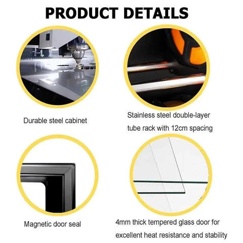 Smart 3D Printer Filament Dry Storage Cabinet Featuring Intelligent Auto Humidity Control with durable steel and glass components.