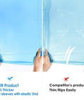 Comparison of thicker blue poncho vs thinner, ripped one, part of Disposable Emergency Rain Ponchos For Adults And Kids, Family Pack