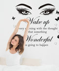 Motivational Quote Wall Stickers Set With Giant Eye Art And Butterflies in bedroom, inspiring vinyl wall decals with positive words