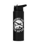 Black sailplane friendly stainless steel insulated water bottle for glider pilots and soaring club fans, with flip lid.