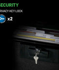 Black Fireproof Document Box With Key Lock For Home Or Office, 0.61 Cubic Feet, UL Classified, close-up of key lock mechanism