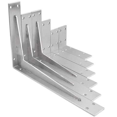 Heavy Duty Shelf Brackets 12x8x2 Inches, One Fifth Inch Thick Solid Stainless Steel L Brackets in a pack of two