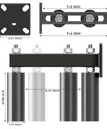 Diagram of 6 Inch Slide Gate Guide Roller with Adjustable UHMW Nylon Guider, showing measurements and AISI 1045 steel bracket components.