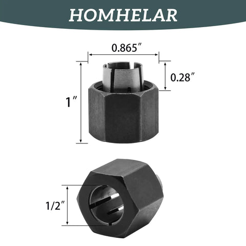 Half Inch Router Collet Replacement For Hitachi Routers Self Releasing Design Fits 1617 1617EVS 1618 1618EVS steel collet dimensions