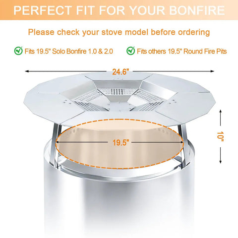 Image showing Heat Deflector for 19.5 Inch Bonfire Fire Pit with Stainless Steel Diffuser and Easy Grip Handles on a 19.5-inch pit.