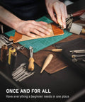 Leather Tooling Kit For Beginners With 458 Pcs Pro Gear Tools And Supplies Plus A Handy Guide And Organizer shown in use