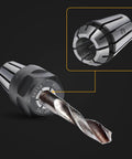 Pro Grade ER11 Spring Collet Set, 19-Piece CNC Milling Lathe Chuck Kit shown with collet and drill bit attached