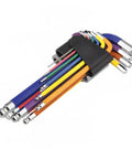 Top Notch 9 Piece Hex Key Set Crafted From Super Durable Chrome Vanadium Steel Perfect For Fast Assembly Of Knock Down Furniture And Quick Bike Repairs Around the Block, color-coded hex keys in holder