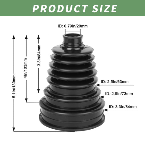 Versatile CV Axle Boot Repair Kit For 19 To 34mm Shafts Easy Install Flexible Silicone CV Joint Boot with size dimensions shown
