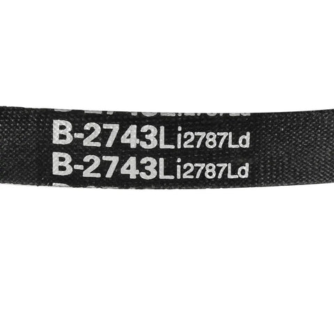 Close-up of the Top Shelf B2743 B108 Industrial Drive V Belt showing labels for size and model number.