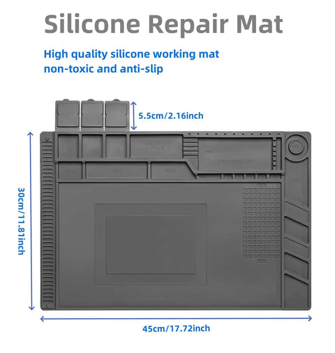 Magnetic Repair Work Mat For Soldering And Electronics Premium Silicone Soldering Mat, Grey, 17.72 x 11.81 inches, non-toxic, anti-slip