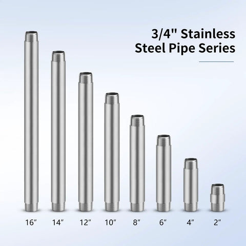 304 Stainless Steel Pipe Nipple Three Quarter Inch NPT Male Threads On Both Ends Heavy Duty SCH40 Pre Cut Two Inch Length
