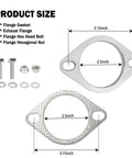 Beefy 2.5 Inch Two Bolt Exhaust Flange Repair Kit With Premium Stainless Steel Muffler Gasket and Rugged Exhaust Bolts visible with sizes.