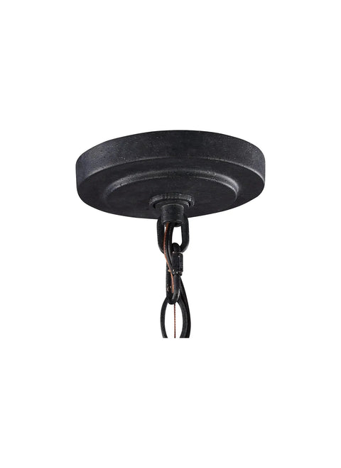 Close-up of ceiling mount for Hartsville Mini Farmhouse Pendant Light in Weathered Zinc Finish, showing chain attachment
