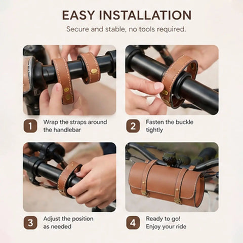 Instructions for attaching Bike Handlebar Bag For Marin Rift Zone 2000 To 2025 Waterproof Front Bag with dual zippers to handlebar.