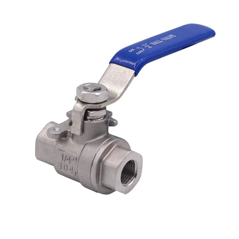 Full Port Stainless Steel 304 Ball Valve Heavy Duty for Water Oil and Gas with Blue Vinyl Insulated Locking Handles One Quarter Inch NPT