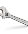 Twelve Inch Adjustable Wrench With Drop Forged Carbon Steel, Heat Treated, Satin Chrome Finish, shown at an angle