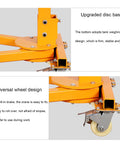 Rugged Foldable Hand Crank Engine Hoist Built Solid Like A Tank For Heavy Shop Tasks That Require Serious Lifting Power Without Any Sweat Or Hassle, showing upgraded disc base and universal wheel design.
