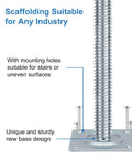24 Inch Adjustable Scaffold Leveling Jacks For Baker Style Frames Galvanized Solid Threaded Rods Scaffolding Feet showing unique base design and mounting holes.