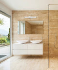 Luxurious bathroom with 24 Inch LED Vanity Light Bar With 3 In 1 Switchable Color Temperature Warm Neutral Cool White Over The Mirror Modern Cylinder Brushed Nickel Bathroom Fixture.