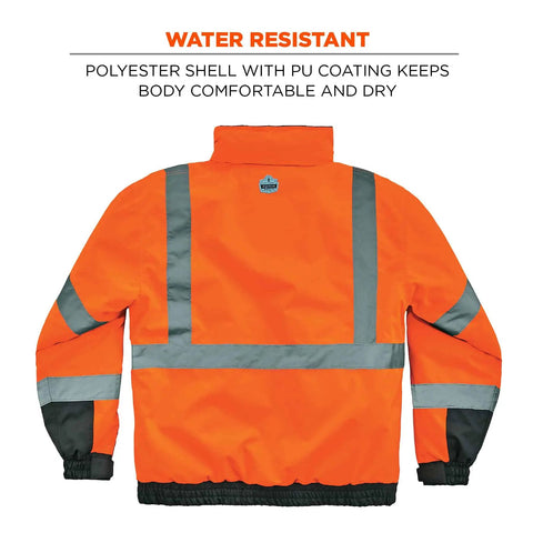 Back view of Hi Vis Class 3 Bomber Jacket Quilted Orange XX Large US Weatherproof Wind and Water Resistant With 160g Insulation.