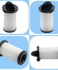 Top Tier Four Pack Hepa Pre Motor Filter Set Compatible With Eye Vac And Neo Vac Stationary Cleaners, side and top views of filters.