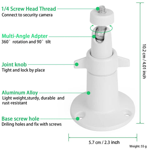 Two Pack Wall Mount Bracket For SimpliSafe Outdoor Security Camera 360 Degree Rotating Holder With 1 Quarter Inch Screw Thread Tilt Up To 90 Degrees White Camera Not Included
