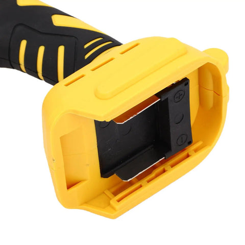 Jiawu Cordless Electric Metal Shears With 360 Degree Rotating Head showing battery compartment for compatible batteries.