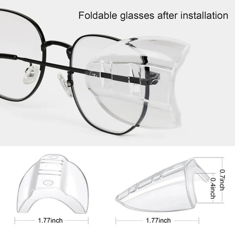 Soft TPU Glasses Side Shields For Eye Glasses And Safety Glasses Wind And Debris Protection installed on spectacles
